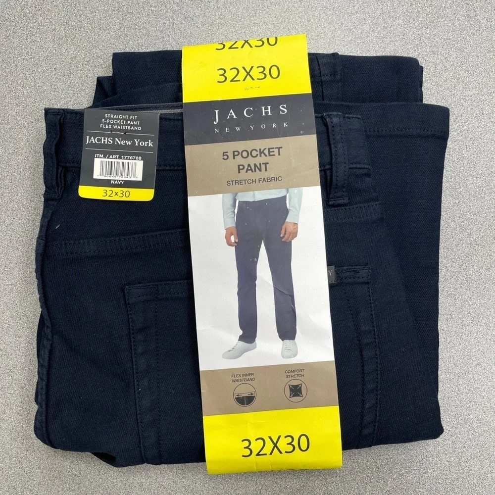 NEW JACHS New York Men's 32x30 Navy Blue Straight Fit 5 Pocket Stretch Waistband